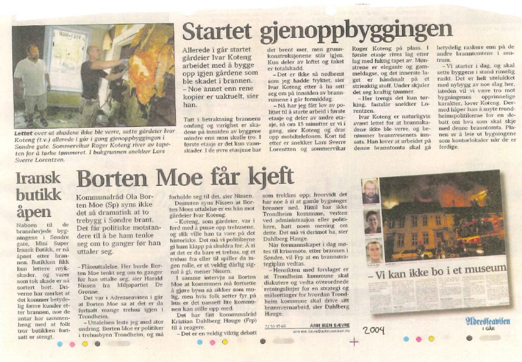 2004.07.21 Adresseavisen Brann i Søndregate gjennoppbygging